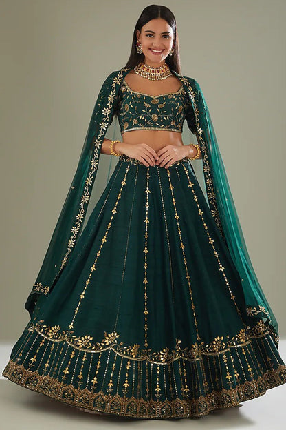 Green Raw Silk Lehenga