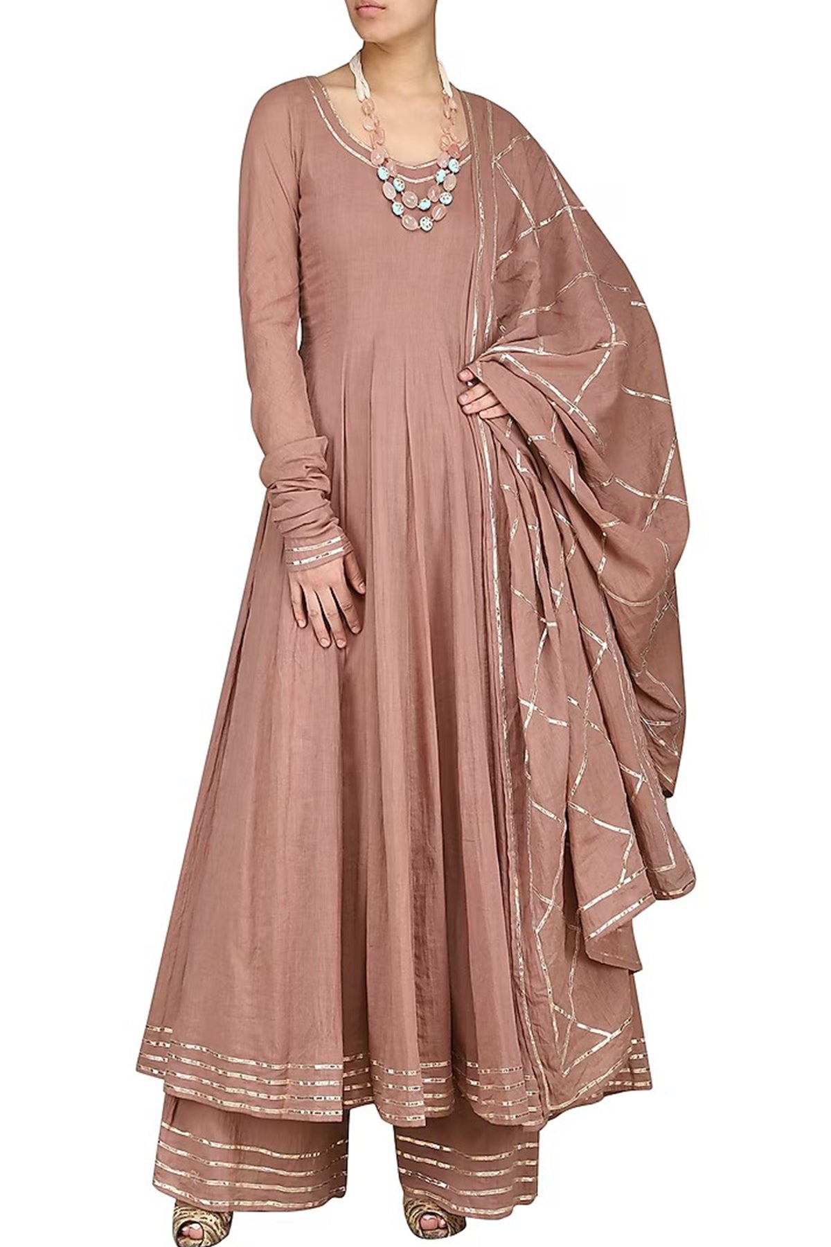 Champaign Anarkali Set
