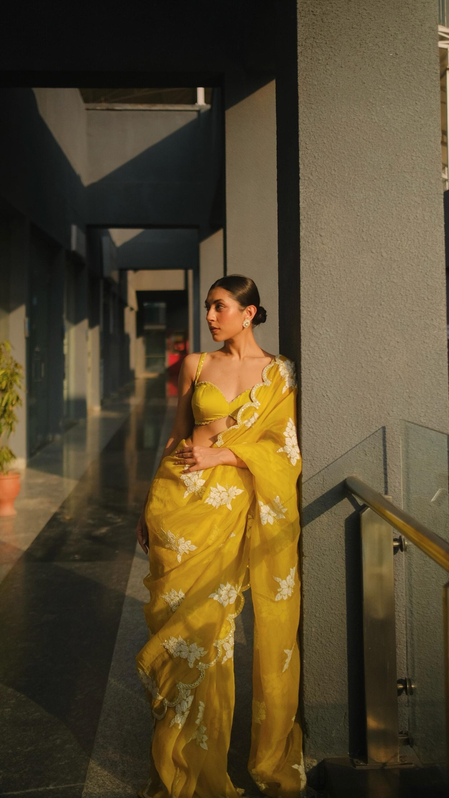 Upalina Gupta in Moss Green Flower Saree Set