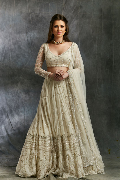 White And Silver Sequin Lehenga