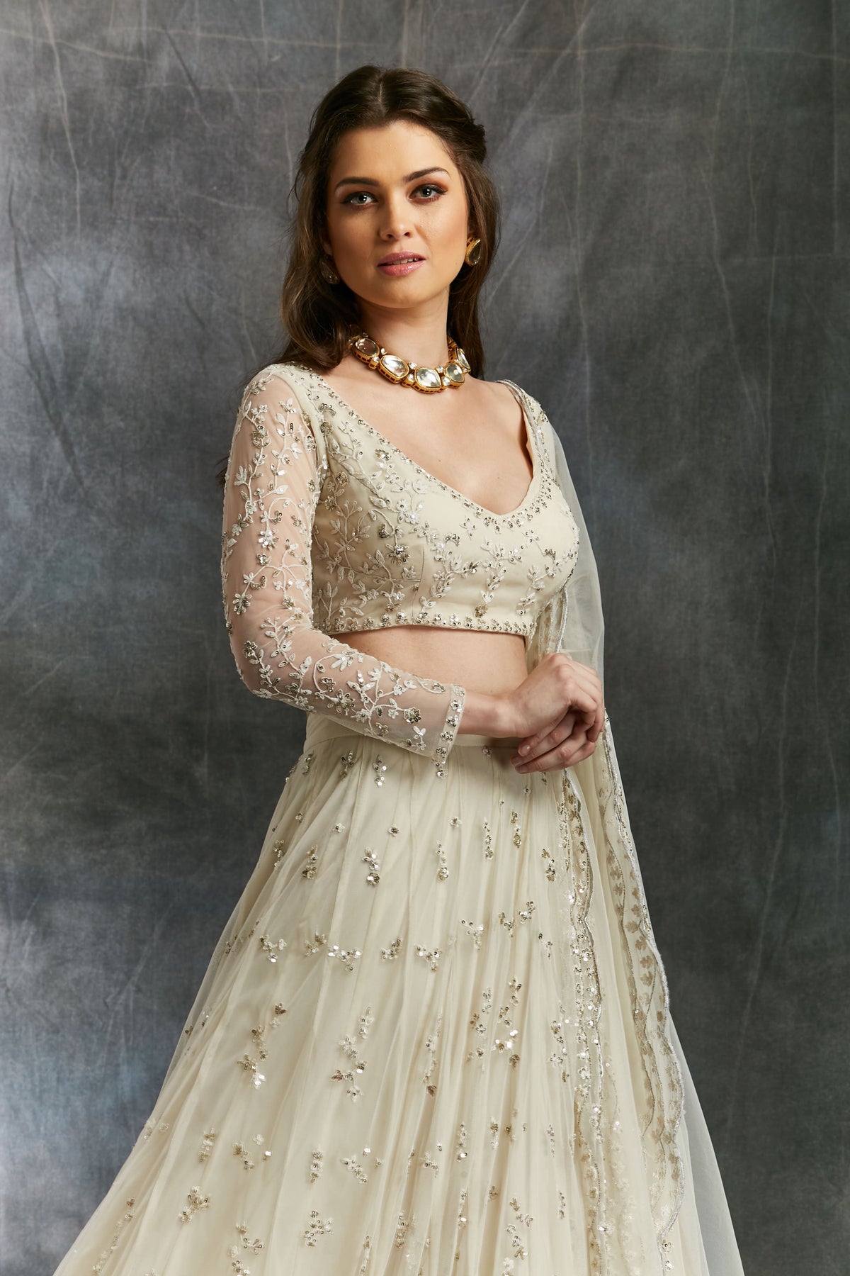 White And Silver Sequin Lehenga