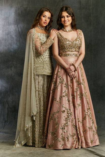 Grey Off Shoulder Kurti With Sharara Set
