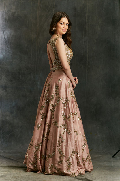 Pink Sequin Jaal Lehenga