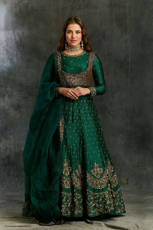 Dark Green Emerald Anarkali Set