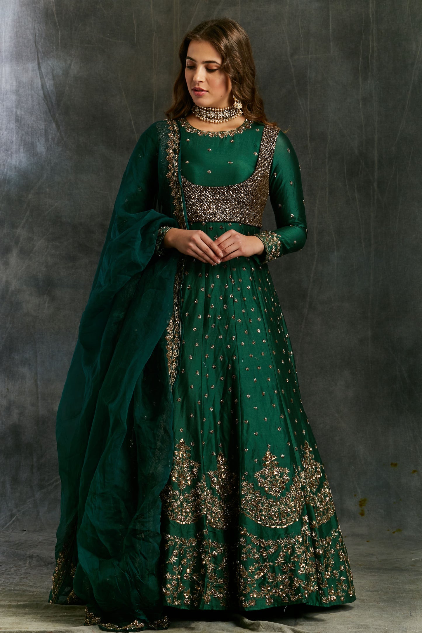 Dark Green Emerald Anarkali Set