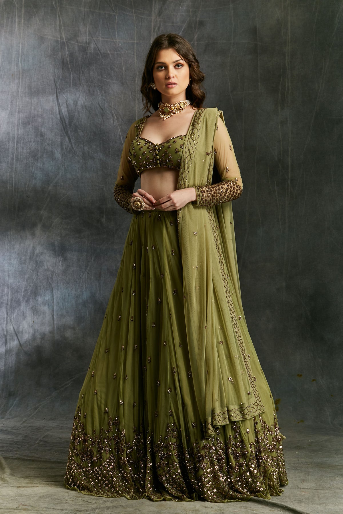 Olive Green Lehenga Set
