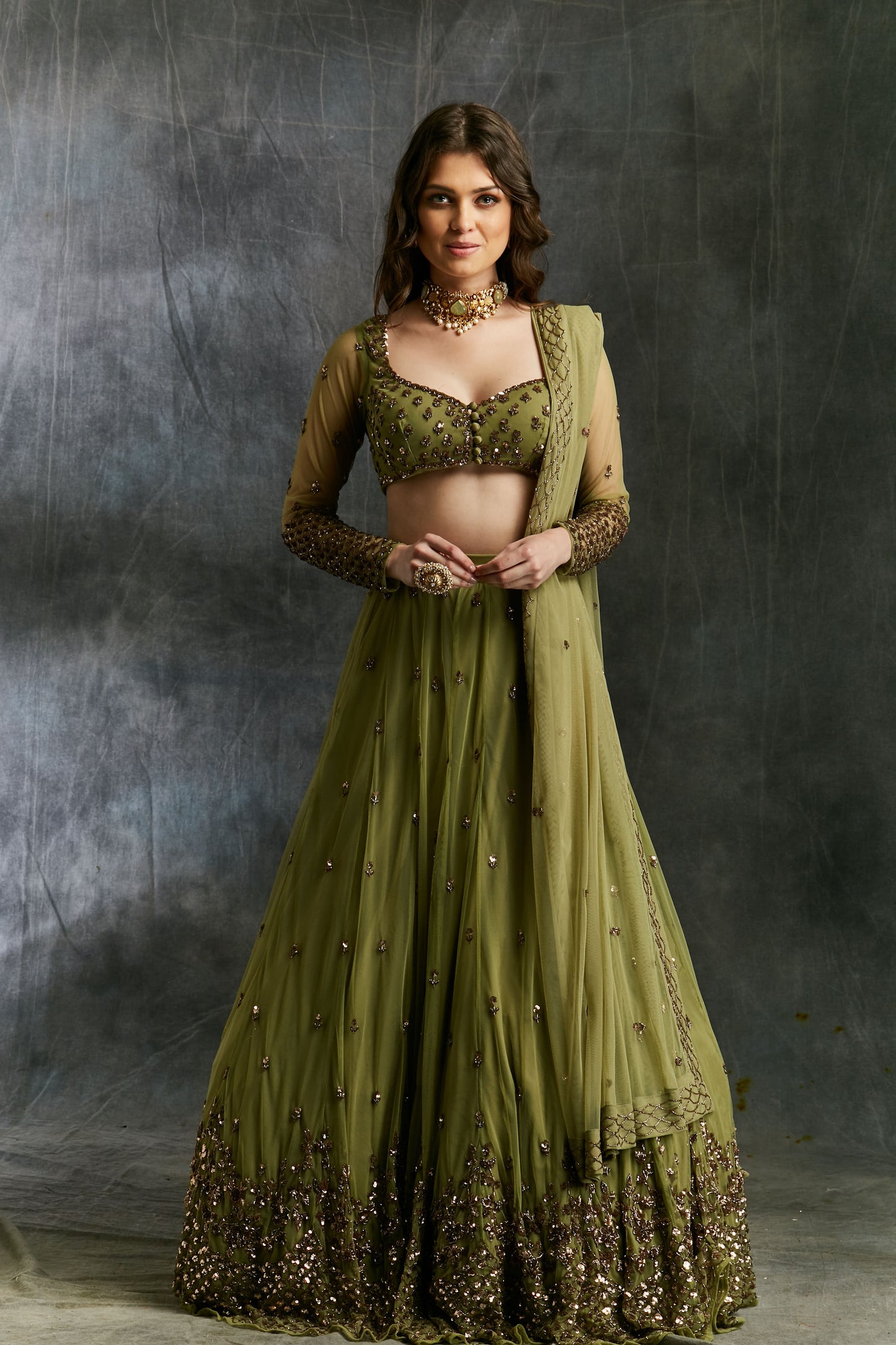 Olive Green Lehenga Set