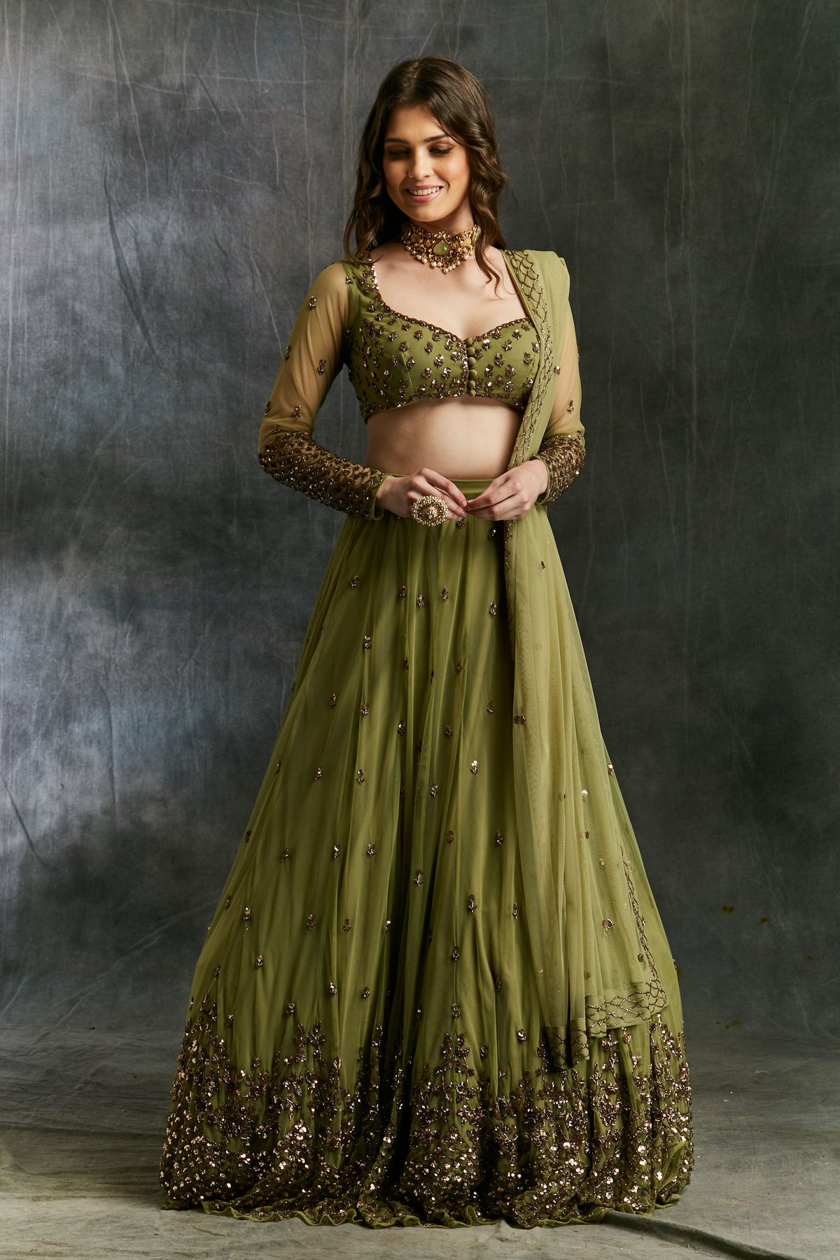 Olive Green Lehenga Set