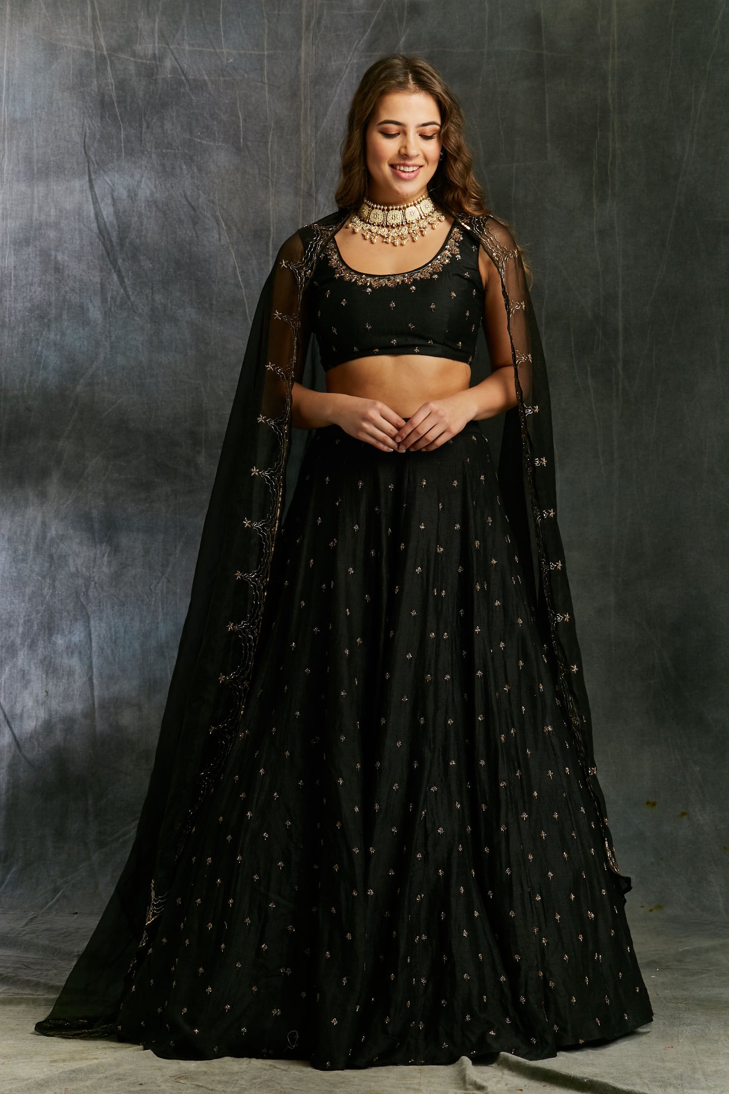 Black Silk Lehenga With Antique Work