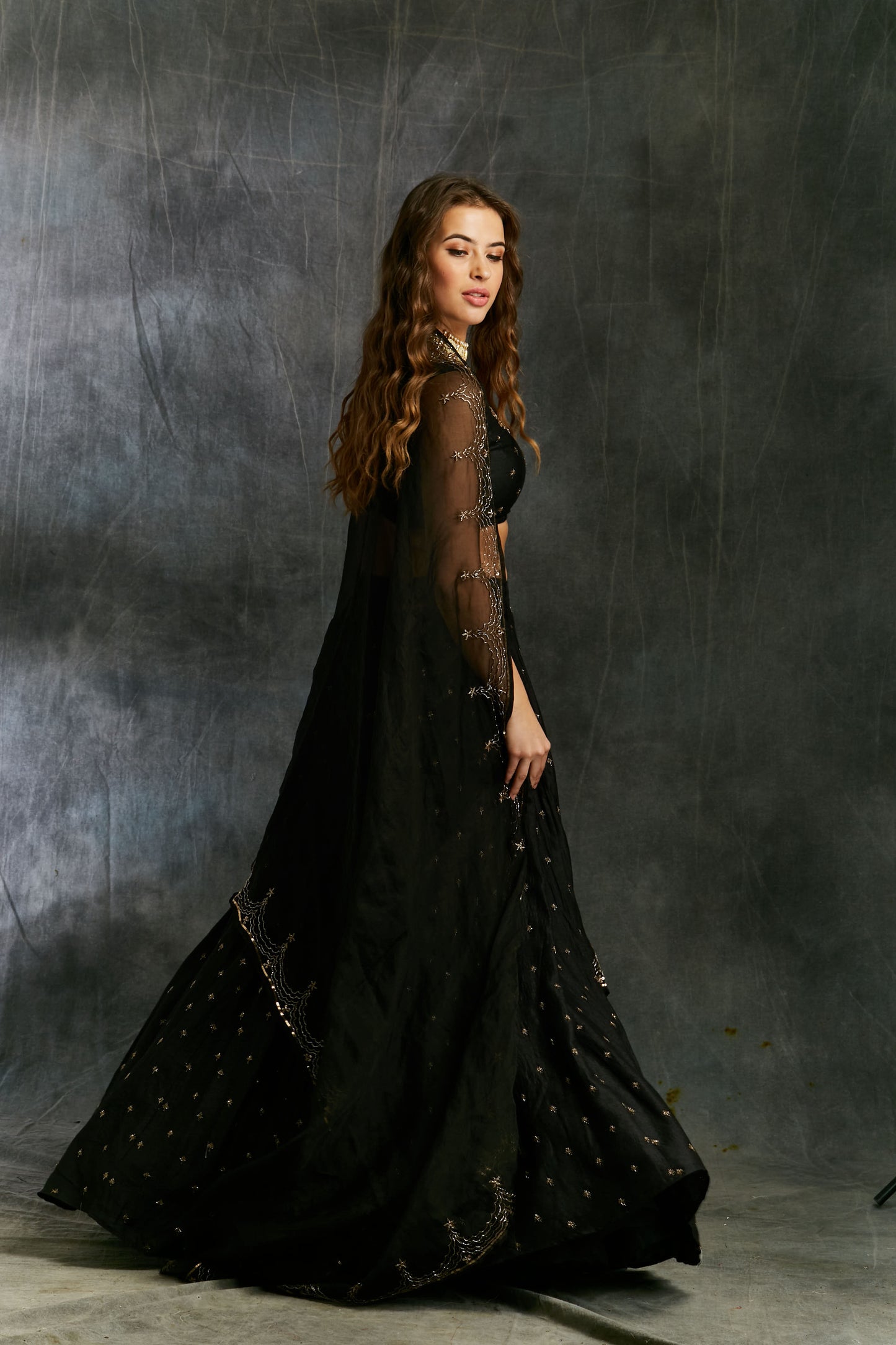 Black Silk Lehenga With Antique Work
