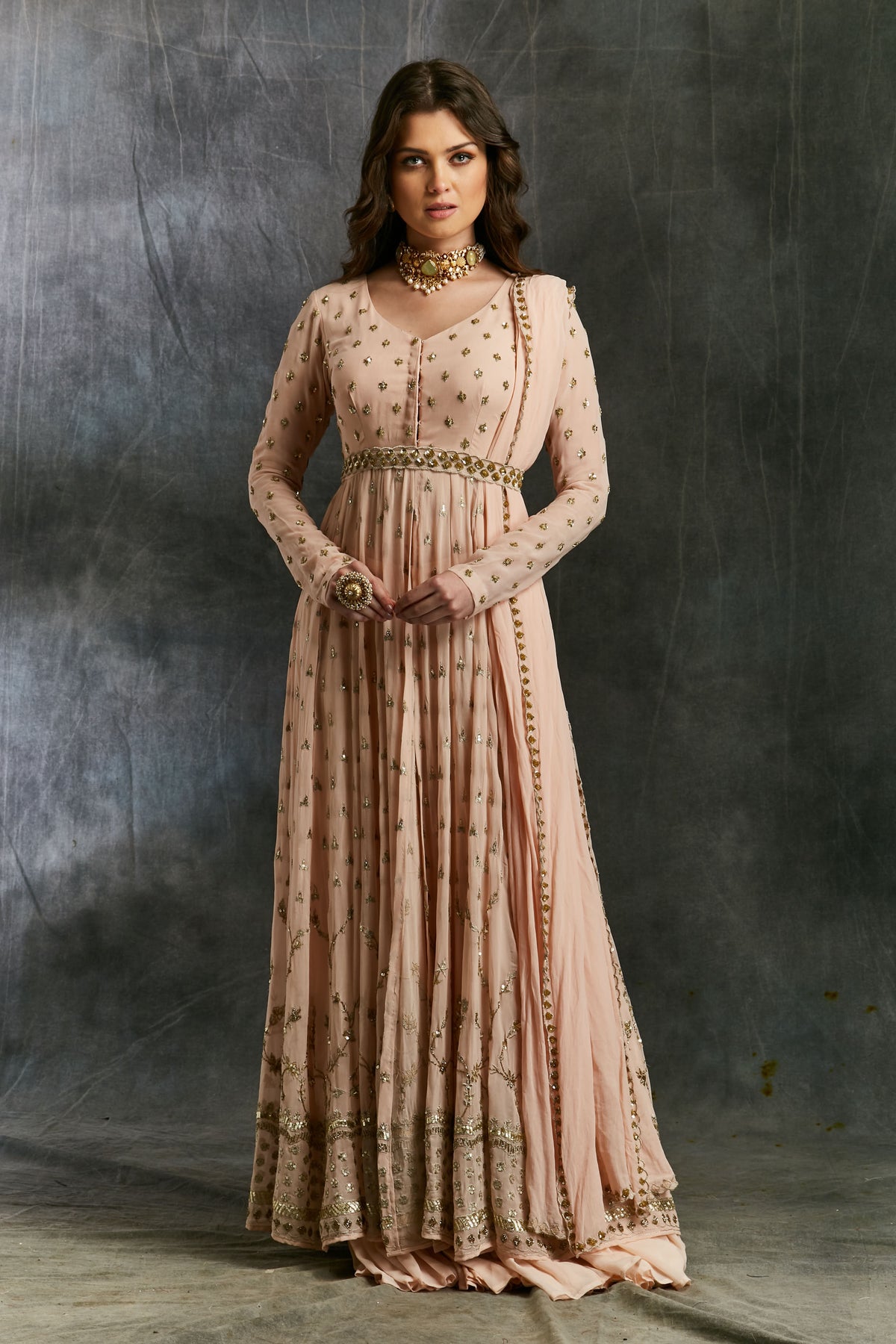 Pink Georgette Front Open Jacket Set
