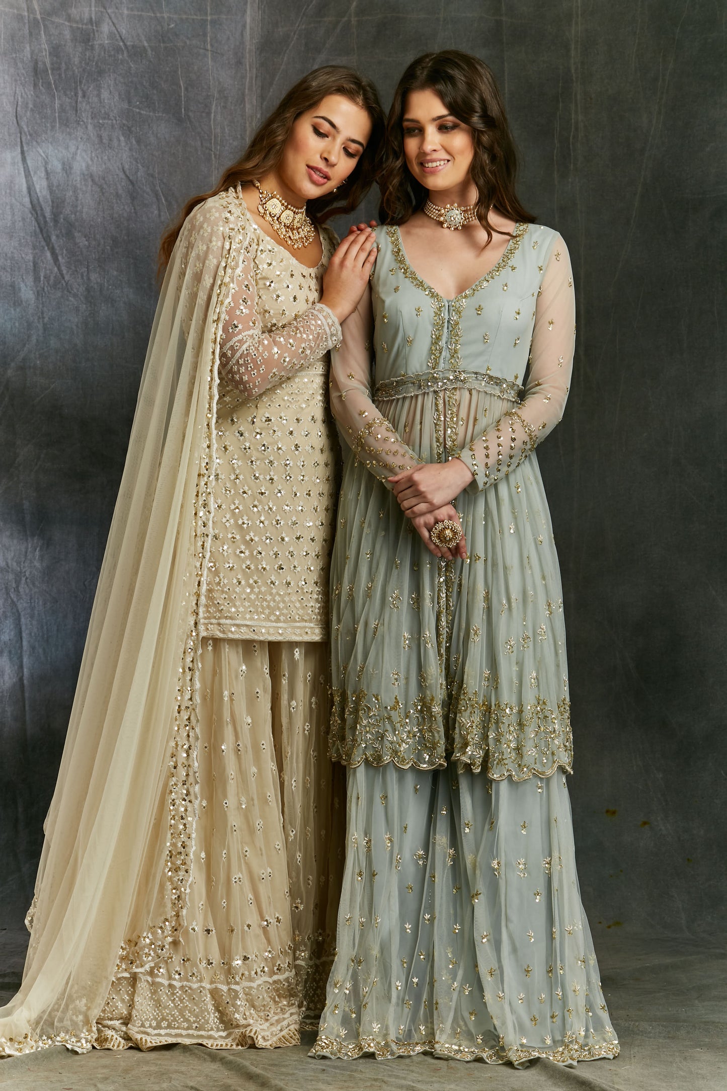 White Threadwork Kurti And Sharara Set
