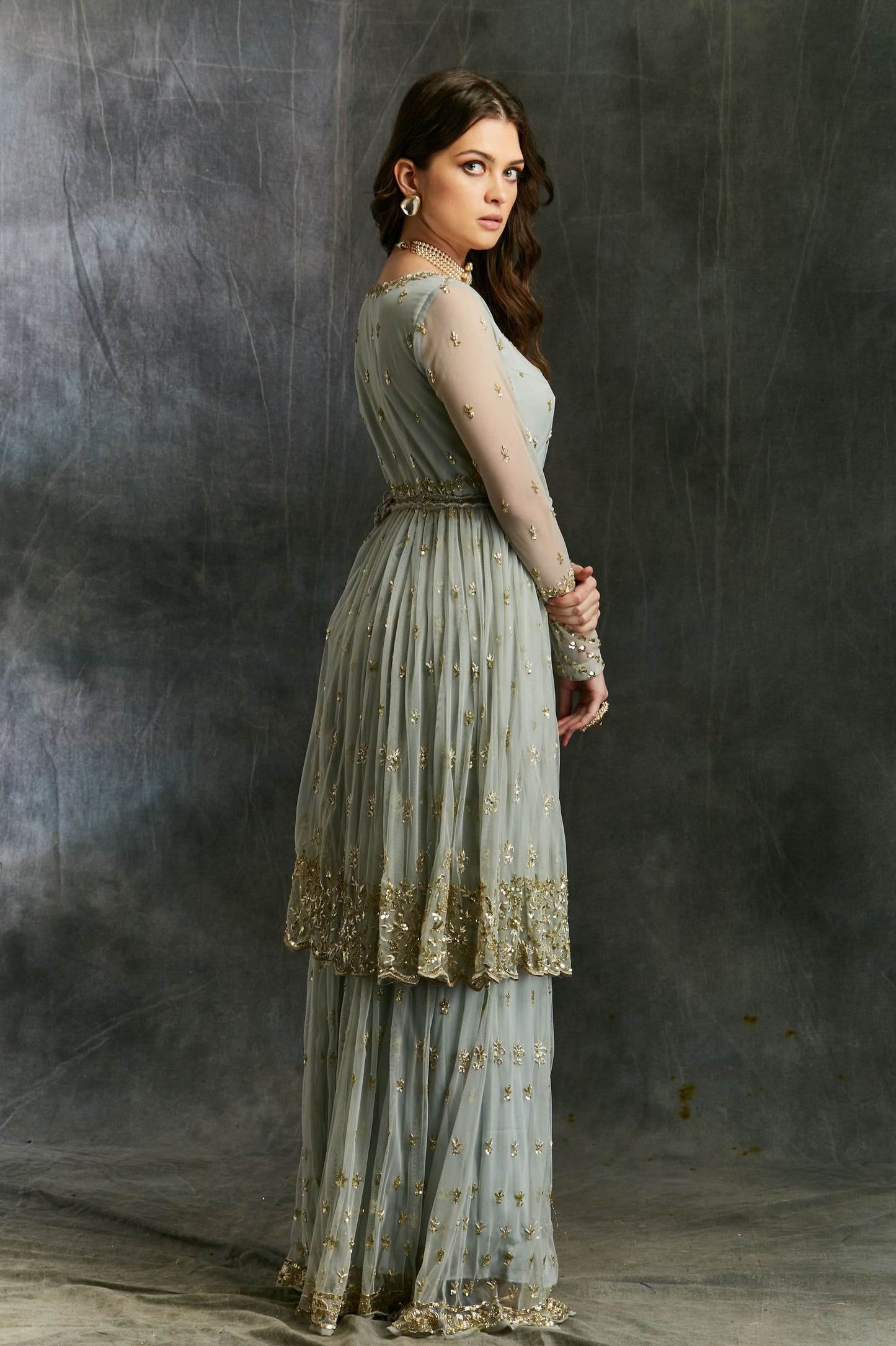 Sky Blue Flare Jacket With Sharara