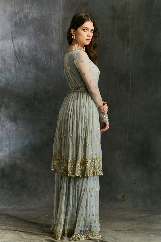 Sky Blue Flare Jacket With Sharara