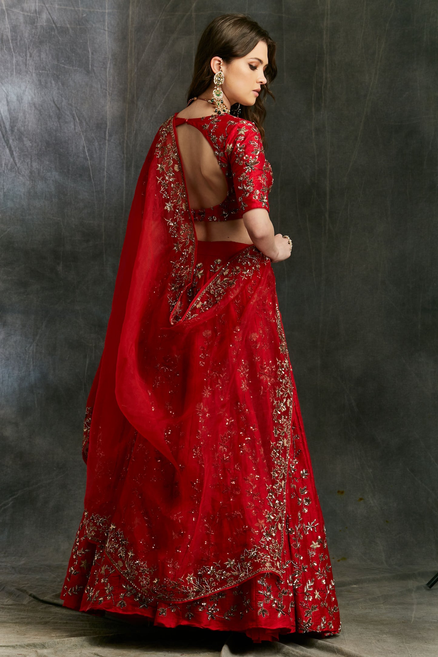 Red Floral Jaal Zari Lehenga