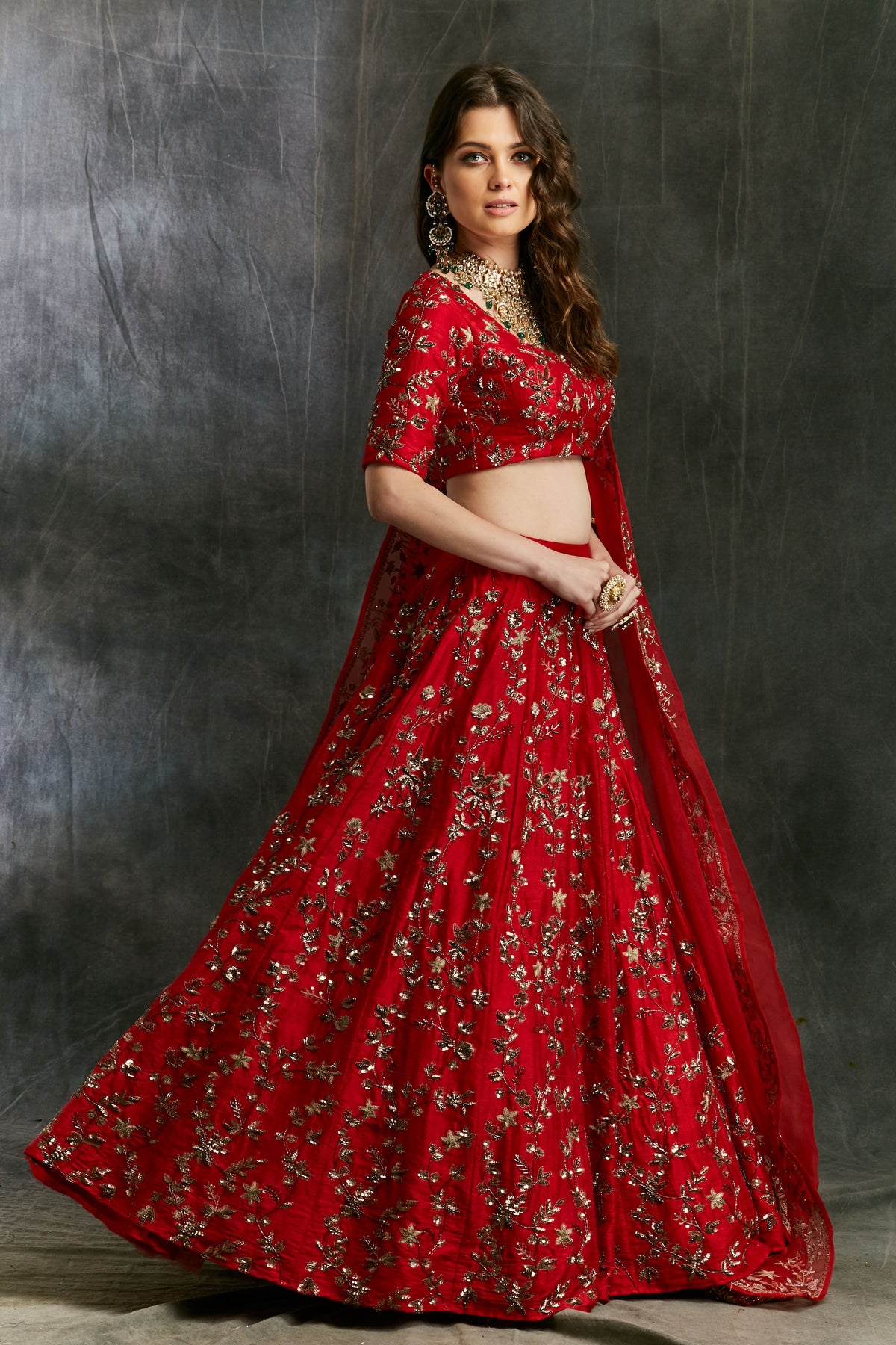 Red Floral Jaal Zari Lehenga
