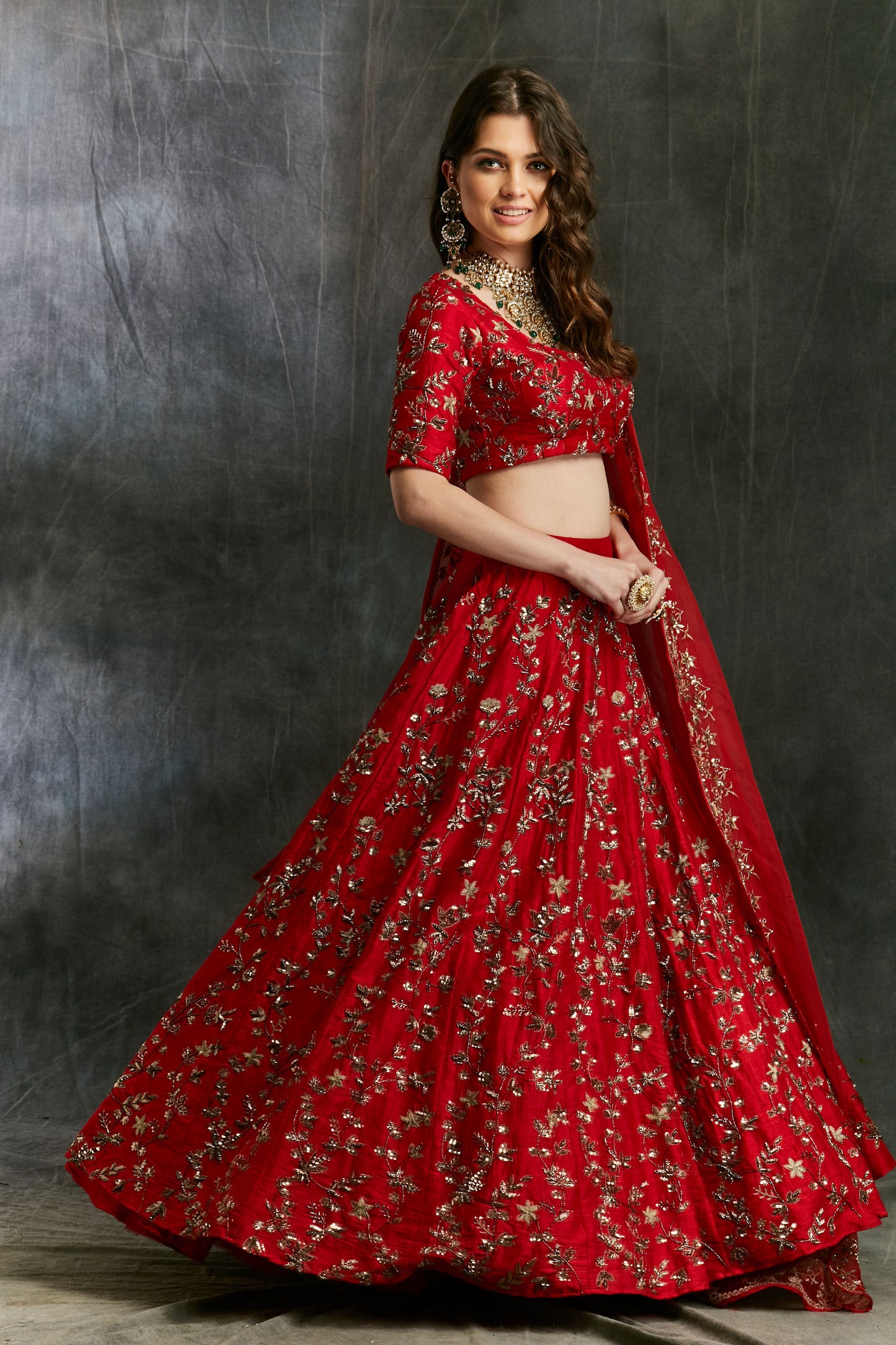 Red Floral Jaal Zari Lehenga