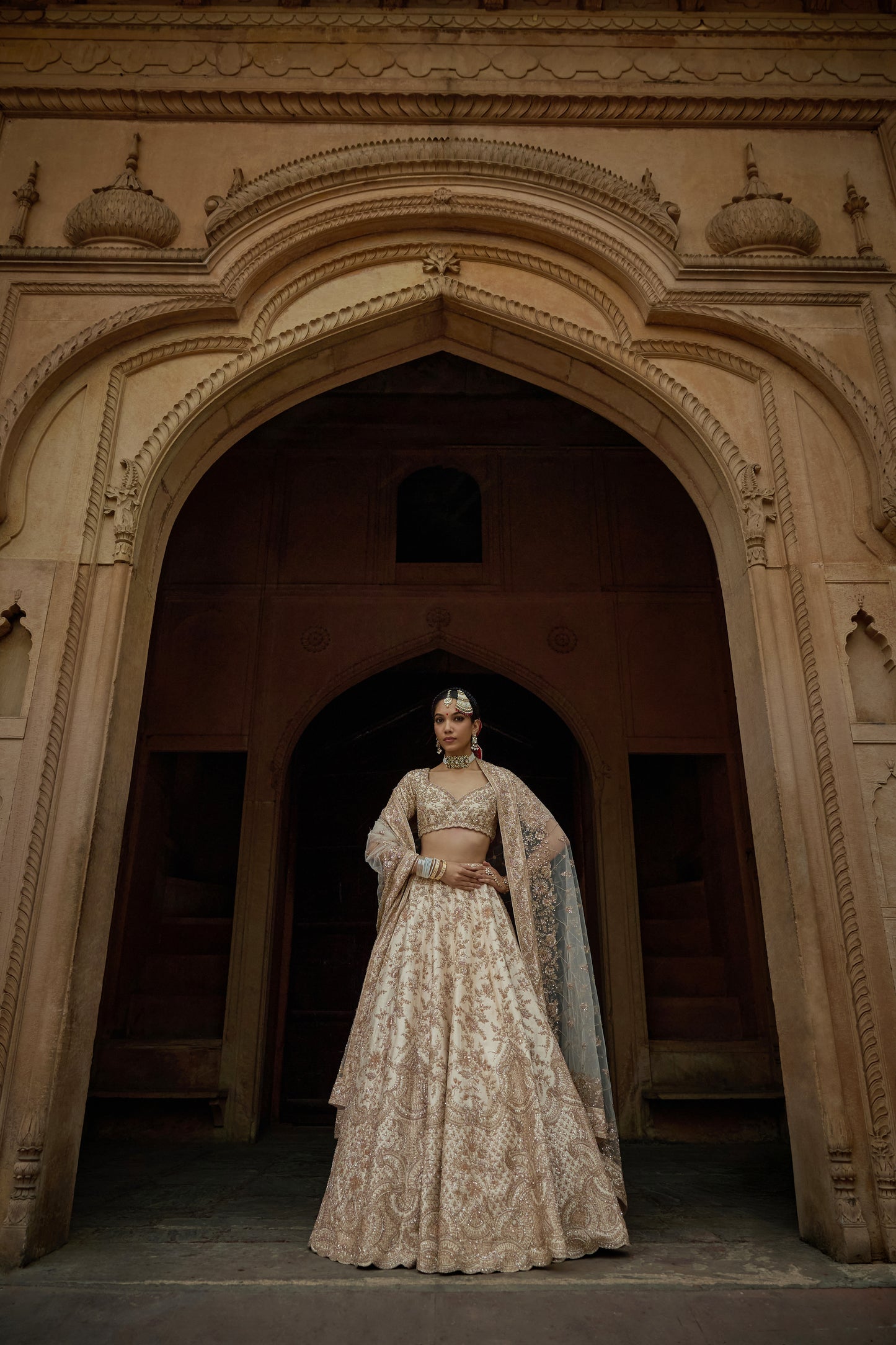 Peach Raw Silk Zari Hand & Machine Embroidered Lehenga Set