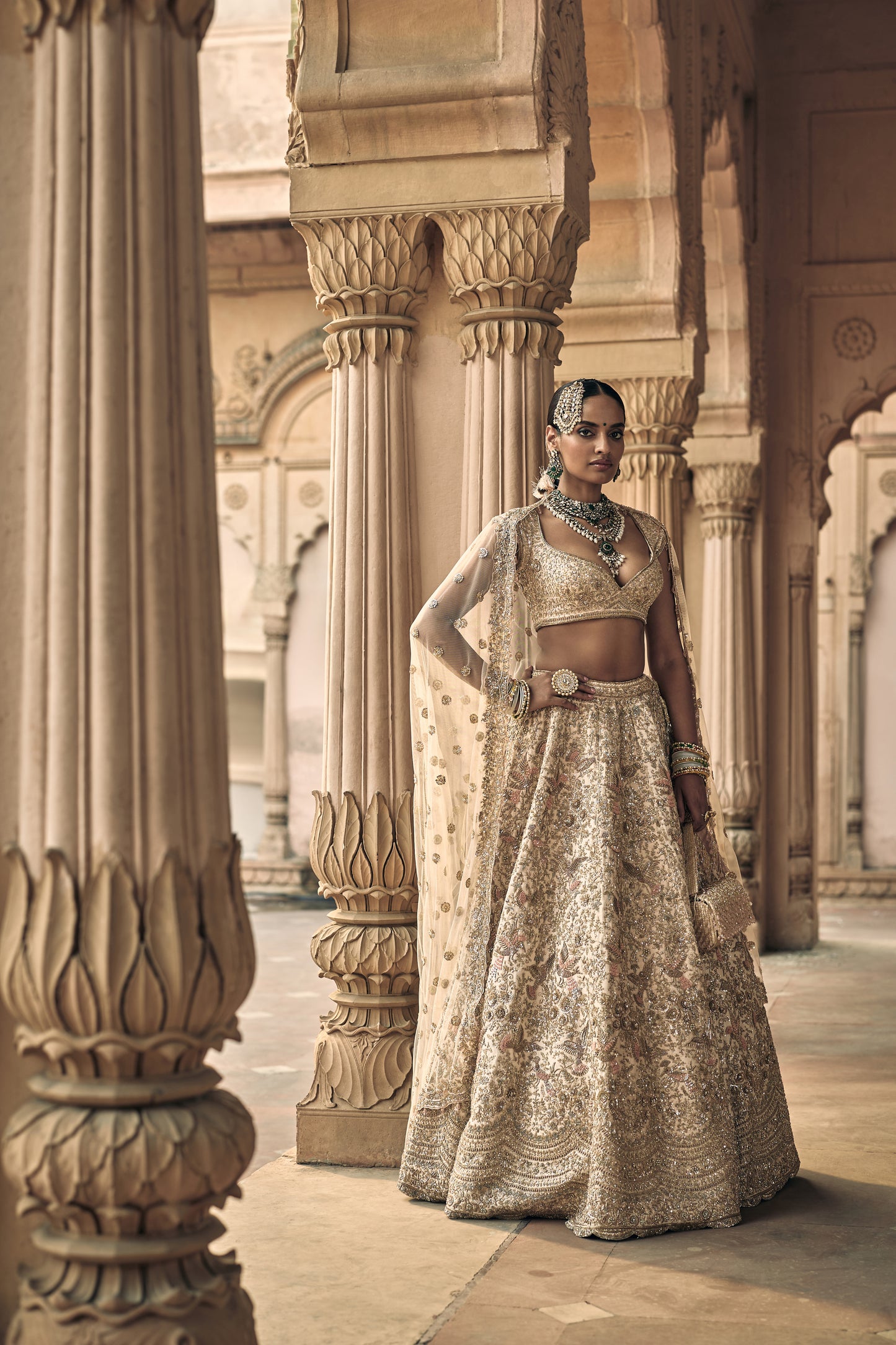 Peach Raw Silk Zari Hand & Machine Embroidered Lehenga Set