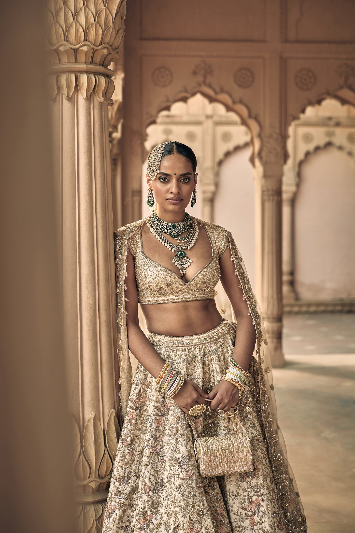 Peach Raw Silk Zari Hand & Machine Embroidered Lehenga Set