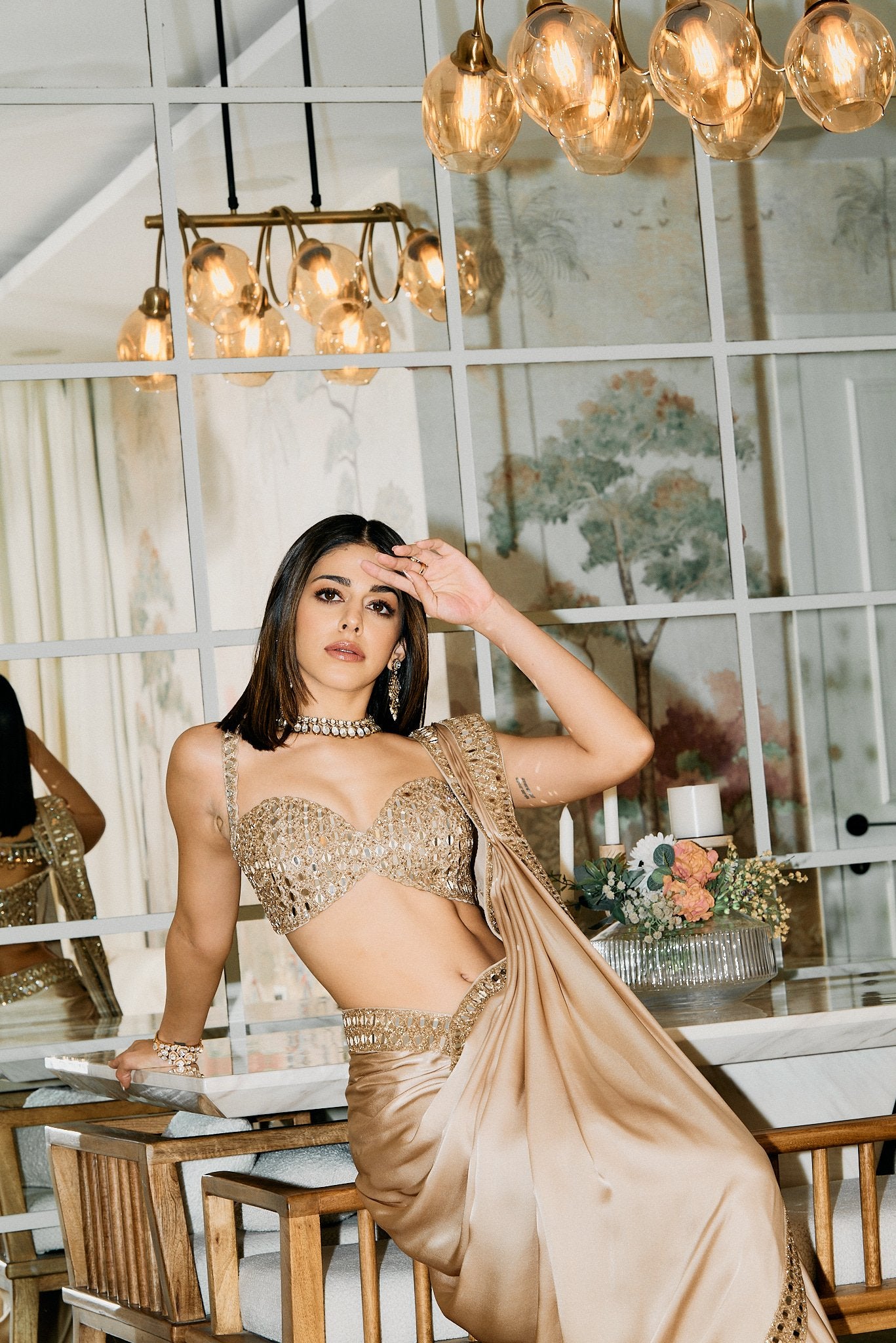ALAYA F. IN MIRROR SATIN SAREE SET