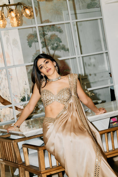 ALAYA F. IN MIRROR SATIN SAREE SET
