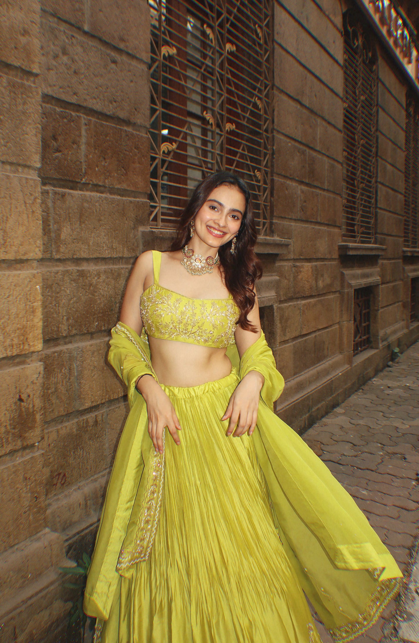 ORANGE BROAD STEP EMBROIDERED BLOUSE WITH BUTTI EMBROIDERED LEHENGA AND DUPATTA- EC-LH-RAHI25-24- Orange
