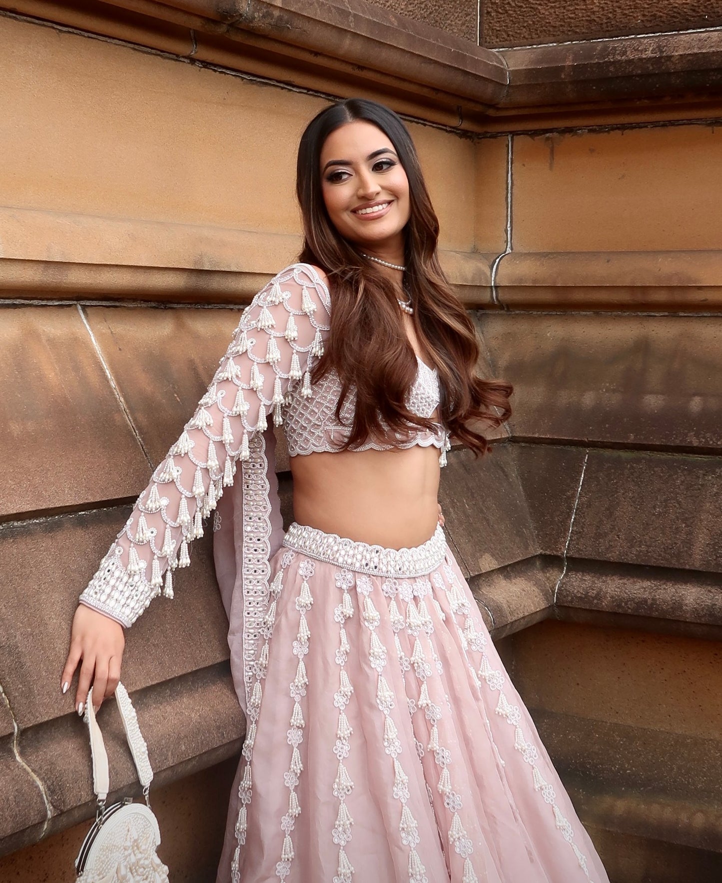 Chandelier Pearl Drop Full Sleeve Lehenga set (NATASHA SHAH)