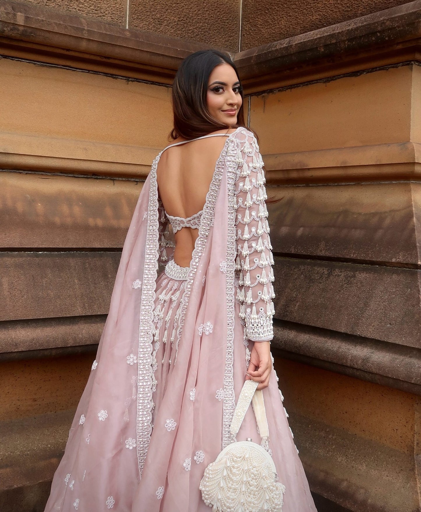 Chandelier Pearl Drop Full Sleeve Lehenga set (NATASHA SHAH)