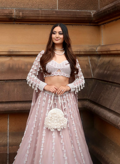 Chandelier Pearl Drop Full Sleeve Lehenga set (NATASHA SHAH)