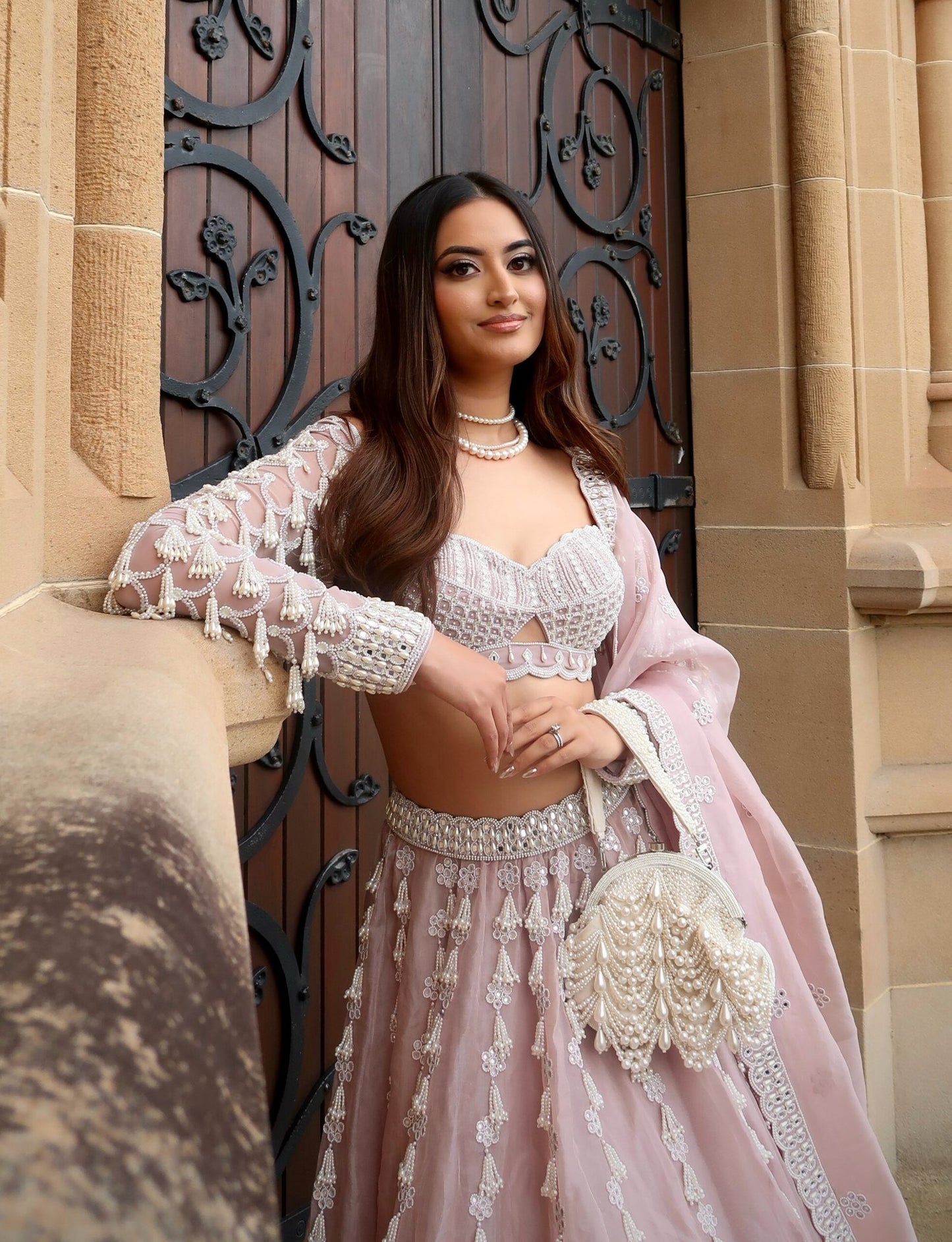 Chandelier Pearl Drop Full Sleeve Lehenga set (NATASHA SHAH)
