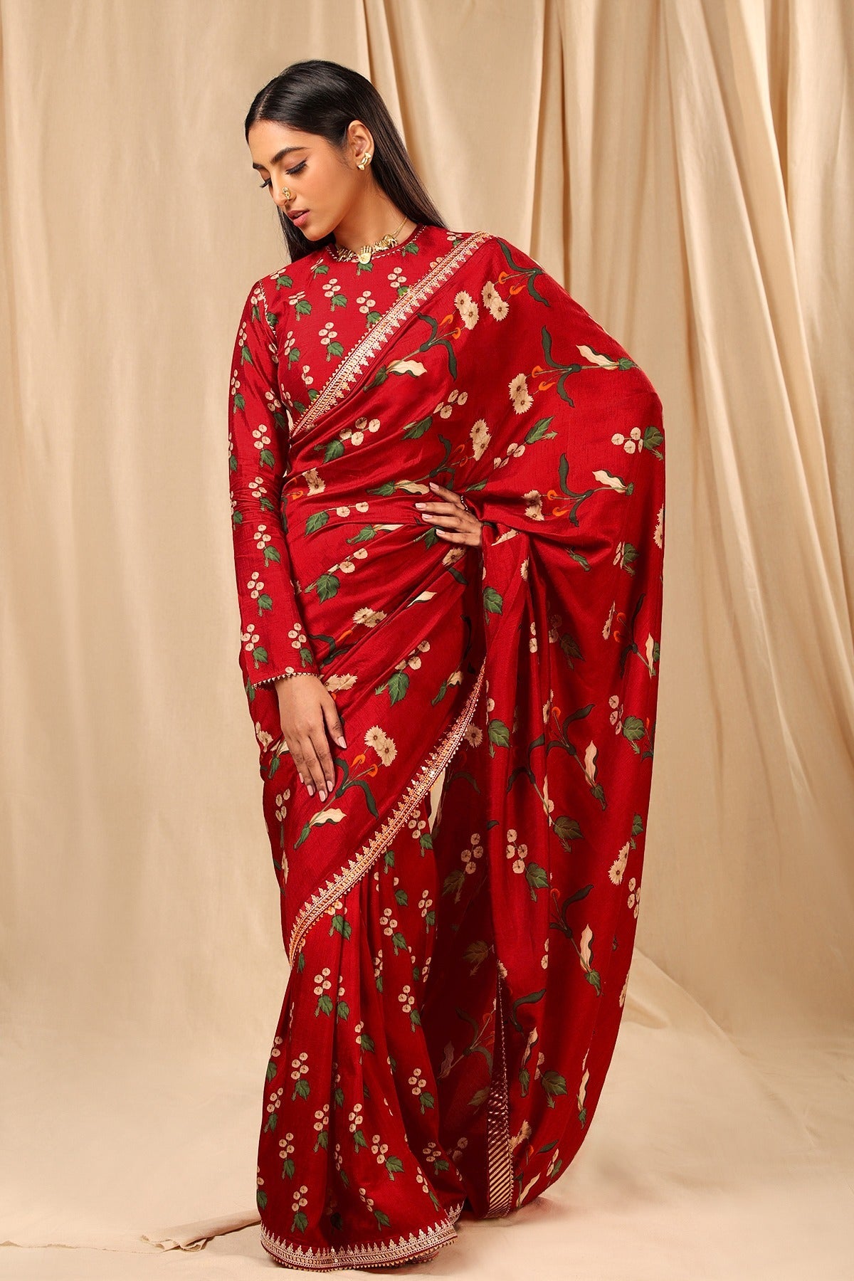 Red Spring Blossom Saree