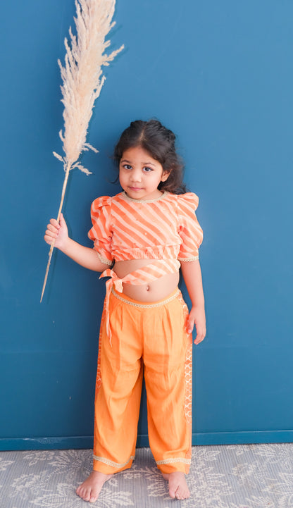Orange Leheriya Crop Top with Palazzo