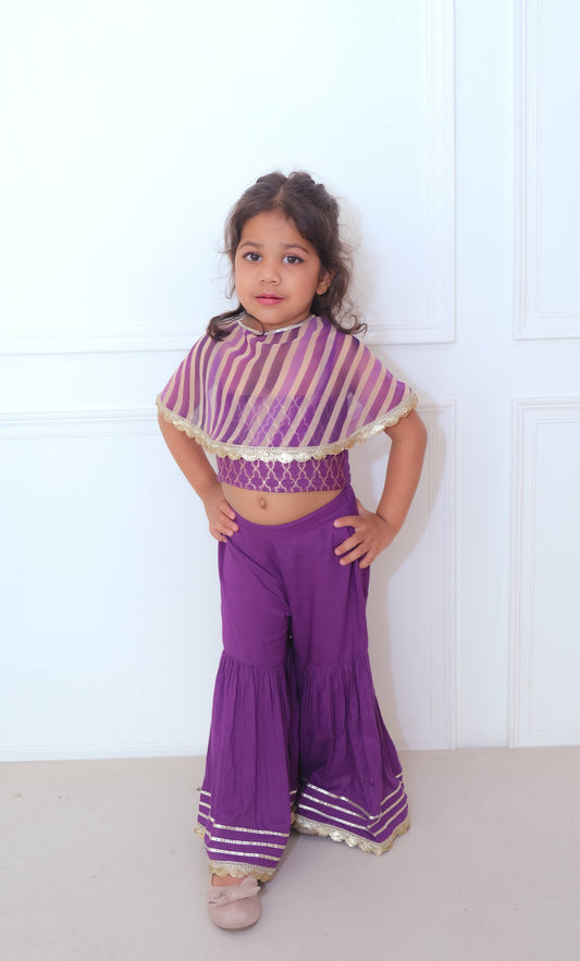 Purple Zari Chanderi Sharara Suit