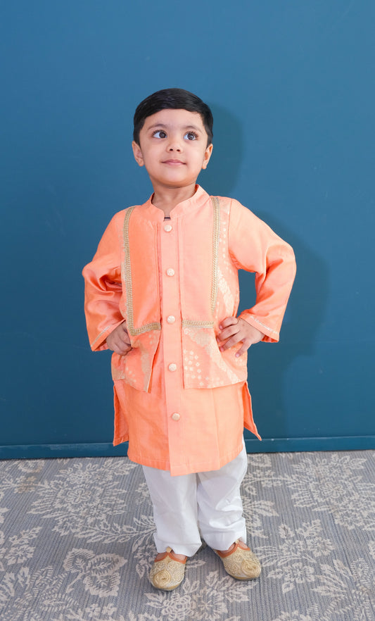 Peach Zari Chanderi Kurta with Pants