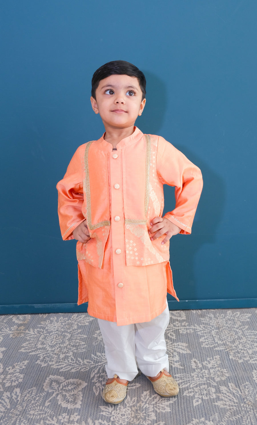 Peach Zari Chanderi Kurta with Pants