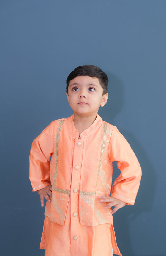 Peach Zari Chanderi Kurta with Pants