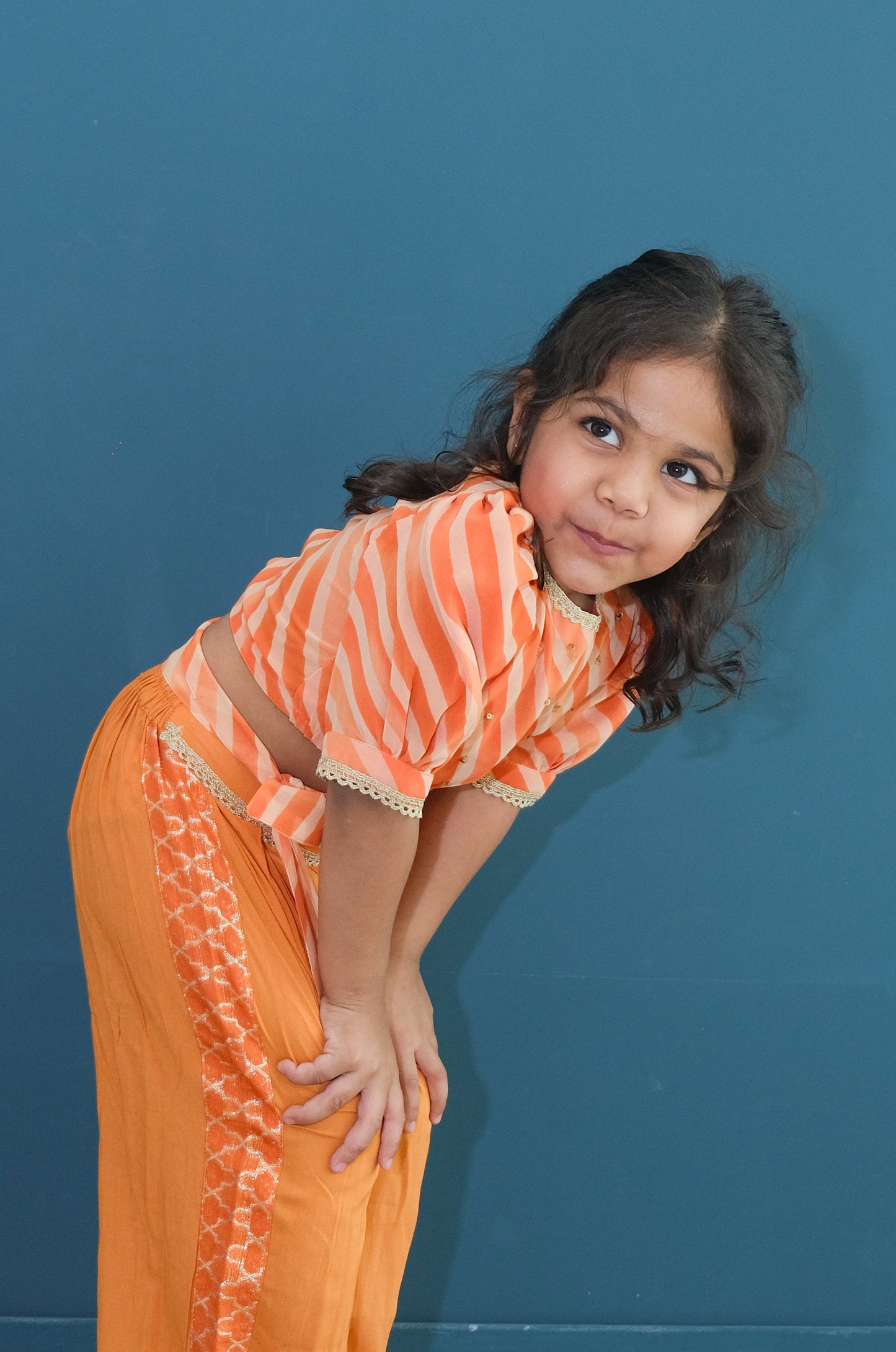 Orange Leheriya Crop Top with Palazzo