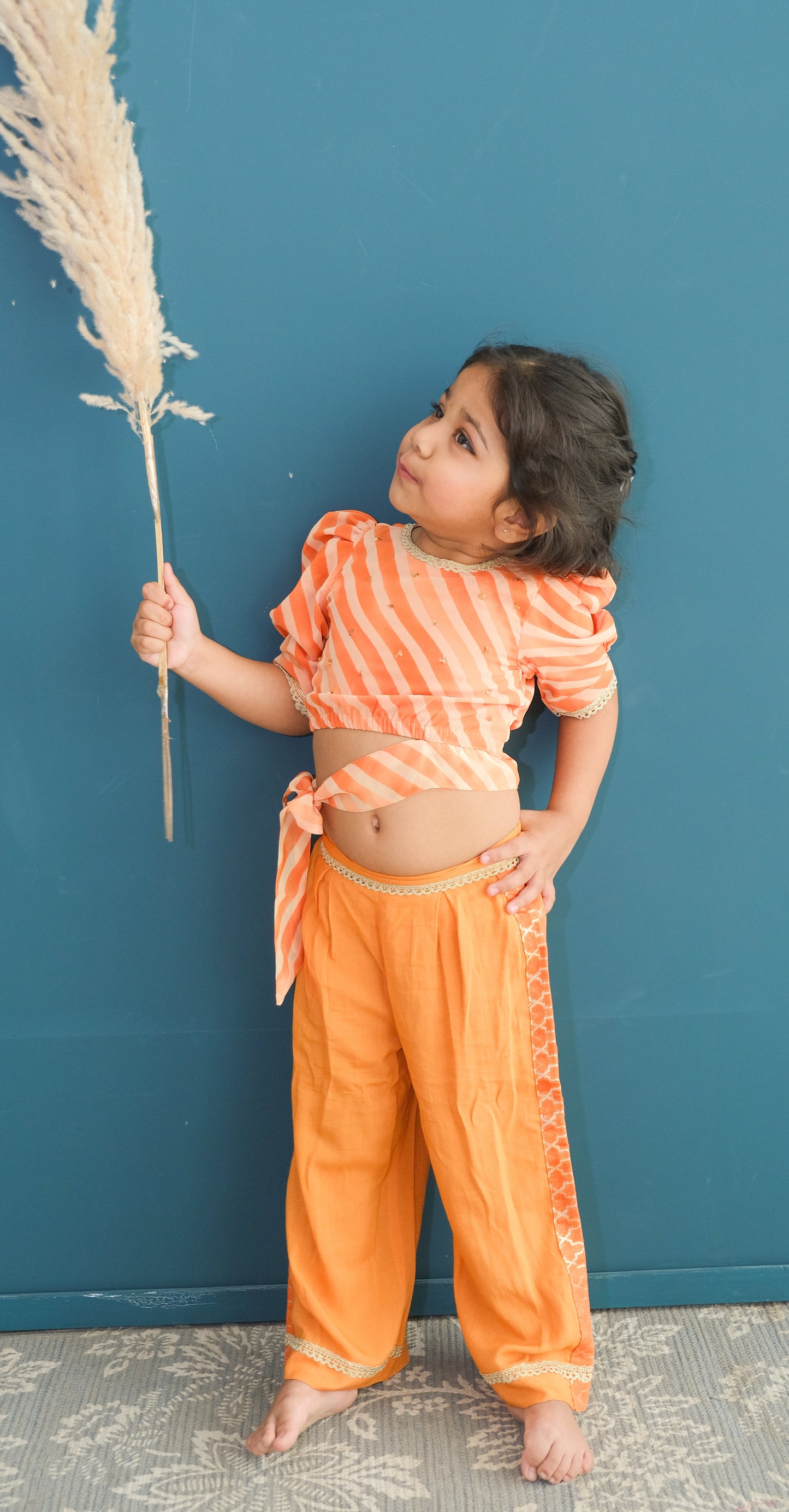 Orange Leheriya Crop Top with Palazzo