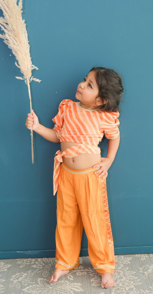 Orange Leheriya Crop Top with Palazzo