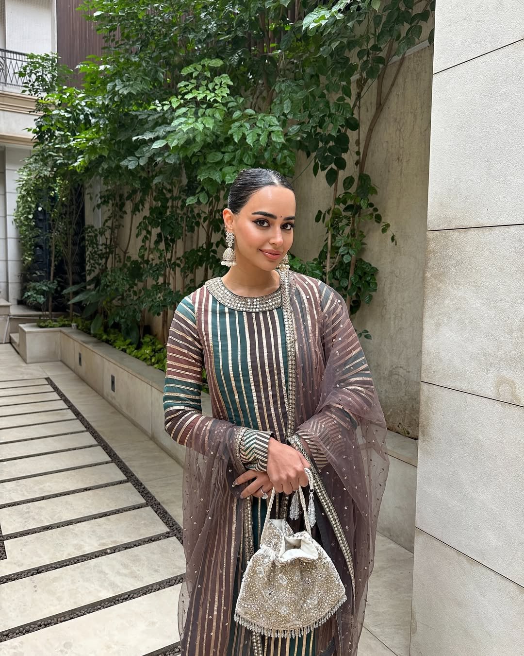 ARUSHI MEHRA In Mud Green Gota Kurta Pant Set