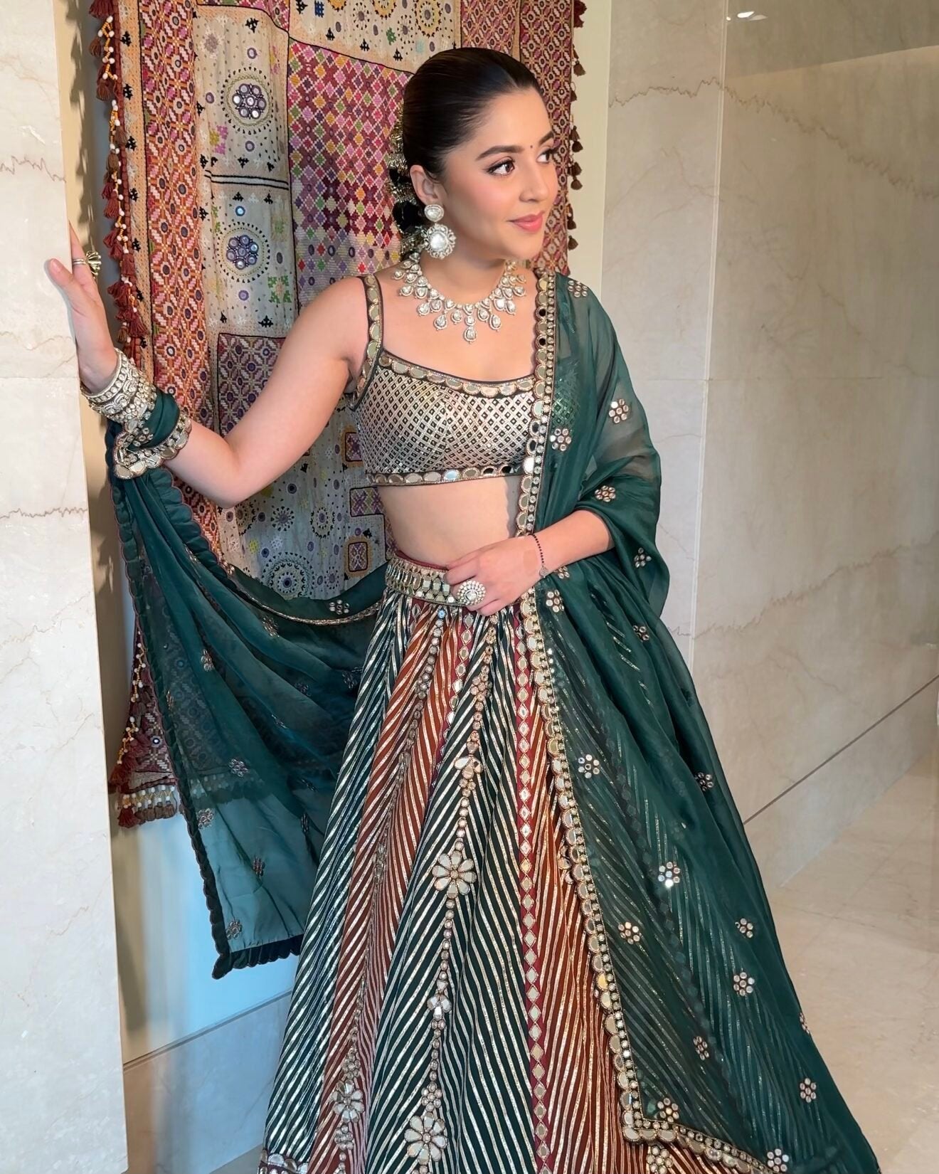 ISHA MULTANI In Cranbery Multicolor Linear FLower  Lehenga Set