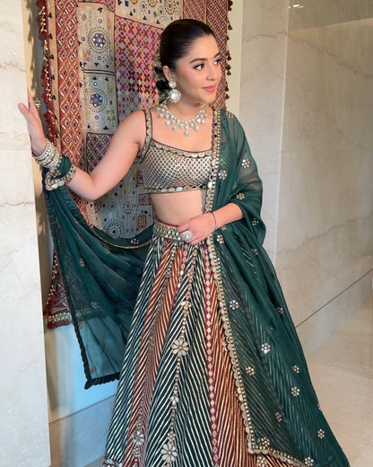 ISHA MULTANI In Cranbery Multicolor Linear FLower  Lehenga Set