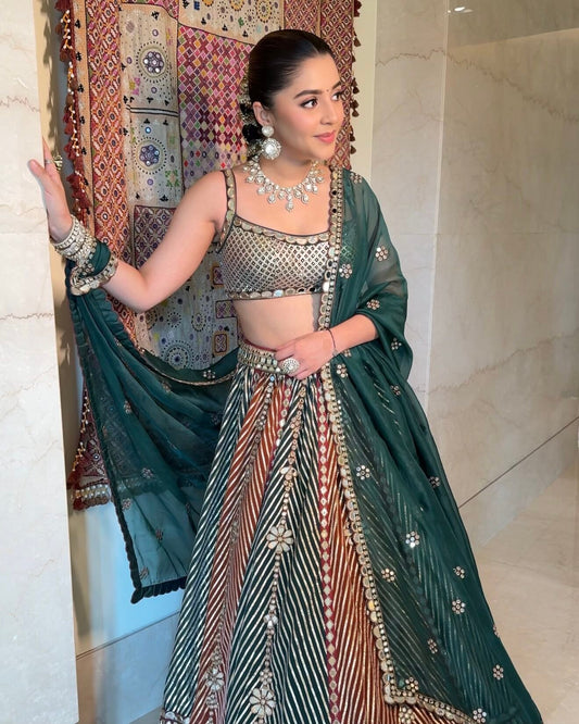ISHA MULTANI In Cranbery Multicolor Linear FLower  Lehenga Set