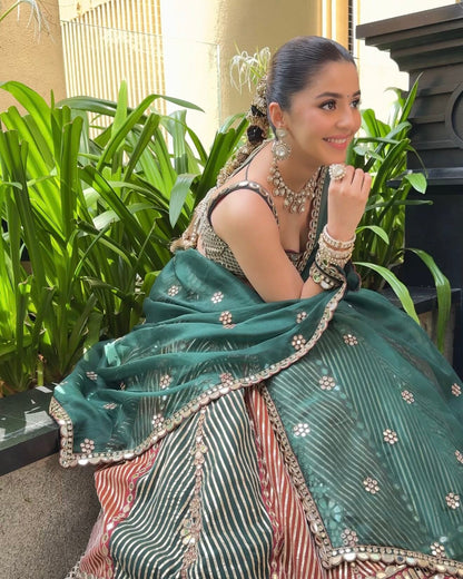 ISHA MULTANI In Cranbery Multicolor Linear FLower  Lehenga Set