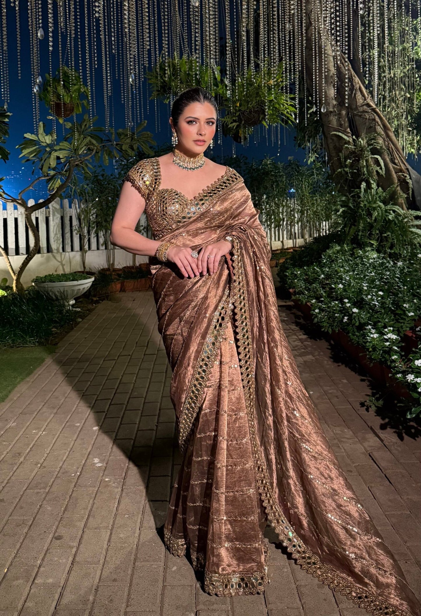 NATASHA LUTHRA In Copper Shimmer Organza Saree Set