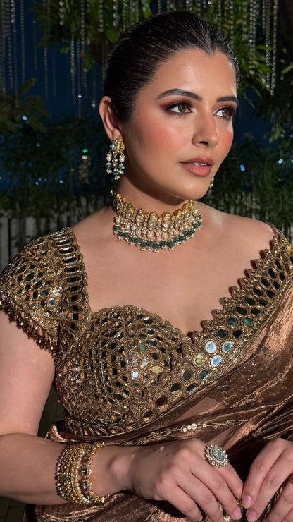 NATASHA LUTHRA In Copper Shimmer Organza Saree Set