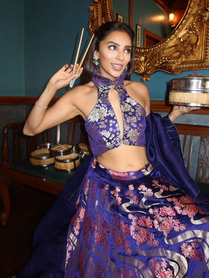 Handwoven Aubergine Kadwa Lehenga Set