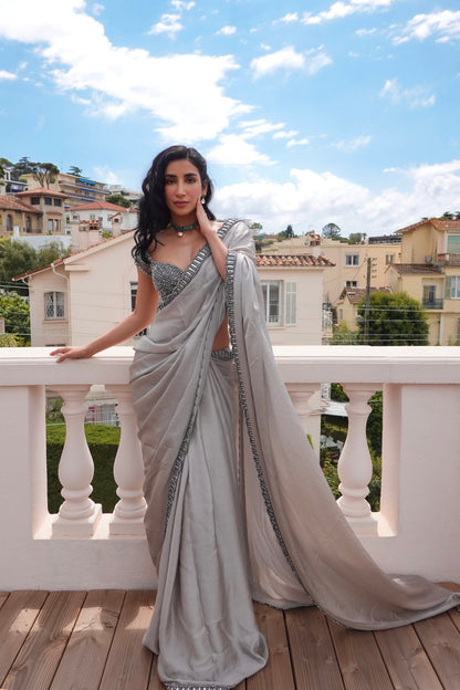 PARUL GULATI At CANNES In Maya Crystal Grey Saree Set