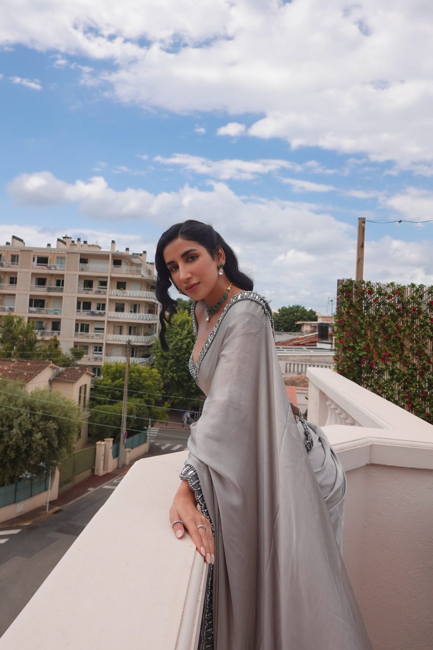 PARUL GULATI At CANNES In Maya Crystal Grey Saree Set
